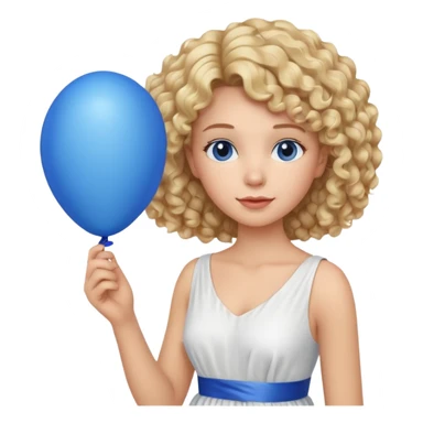Woman curly blonde with blue balloon, white dress sticker