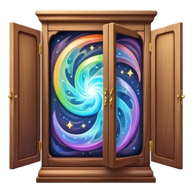 magical vanishing cabinet with doors partially open showing mystical energy inside sticker