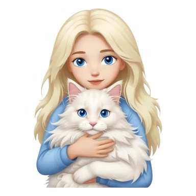 blonde girl blue eyes hugging a white Maine Coon sticker