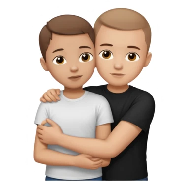 boy in a white t shirt with a brown buzz cut hair hugging a little shorter girl with long straight brown hair in a black shirt  sticker