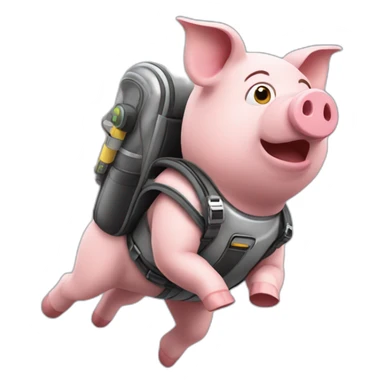 pig flying jetpack sticker