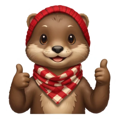 a cute otter smiling and giving thumbs up, wearing red Checkered Triangle scarf sticker