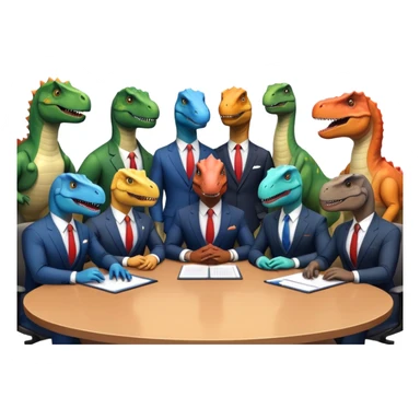 different office dinosaurs in suits sitting along the conference table sticker