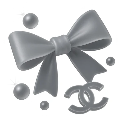 elegant bow with pearls and gold Chanel logo, sparkling effects, glossy, monochrome sticker