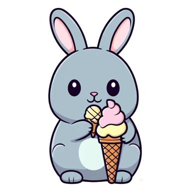 Black bunny eating ice cream sticker