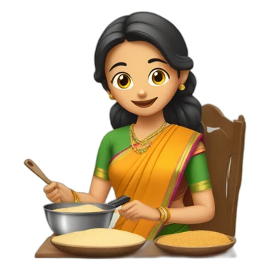 girl cooking chapathi in saree sticker