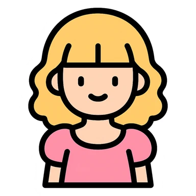 Blonde, pale girl with bangs and curly hair and a pastel pink puff sleeve dress sticker