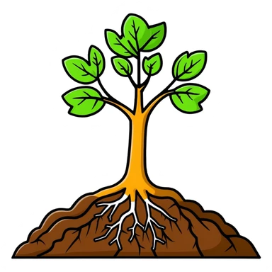 cartoon sticker of soil with roots, loam sticker