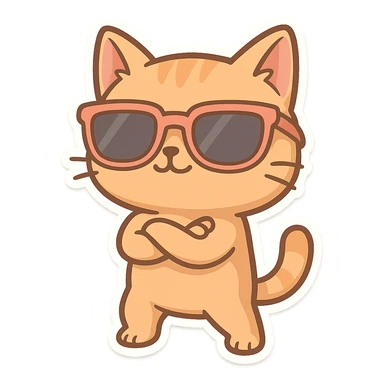cartoon cat with oversized sunglasses, striking a pose sticker