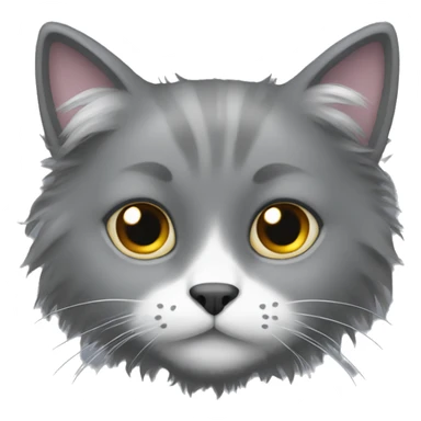 A grey fluffy cat with a white spot sticker