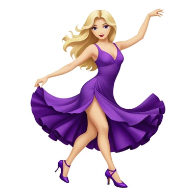 long blonde hair, dancing a tango in a purple dress and purple heels  sticker