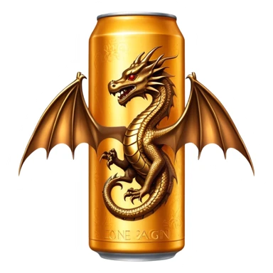 An energy drink can with a bronze dragon on it, with no words. sticker