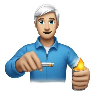 guy with a tiny blue circle in one hand and tin foil and a lighter in the other hand sticker