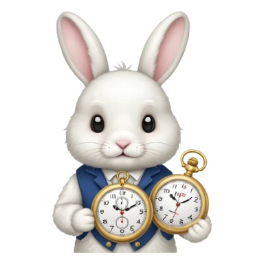 white bunny with a clock on his hand sticker