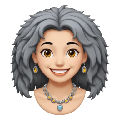 Female with very big Silver Necklace, grey skin,Black full fuzzy hair, more bright silver,highlight necklace, different expressions. sticker