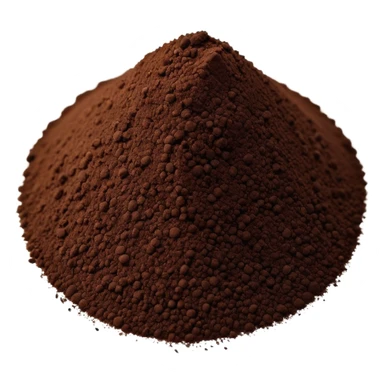 small mound or loose scatter of fine, dark brown to nearly black vanilla powder with a soft, matte texture, tiny granules evenly spread, rich aromatic quality, soft lighting, subtle shadows, emoji scale sticker