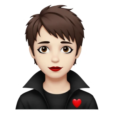 Happy pale Goth boy with shaggy brown hair, and messy black eyeliner , smudged, red, lipstick  sticker
