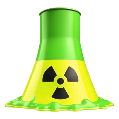 3D render of Nuclear Smokestack, toxic waste aesthetic, neon green bubbling liquid, caution yellow metal, industrial warning texture. sticker