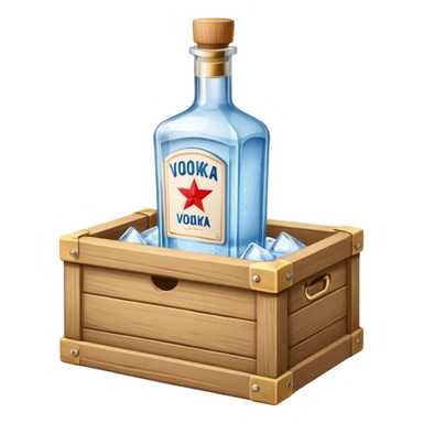 Wooden box with vodka sticker