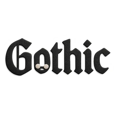 the word 'Gothic' in bold black serif font, kawaii style, no outline, 3D paper-craft effect sticker