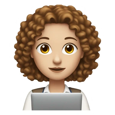 White women with the brown curly hair and blue eyes work at the laptop  sticker