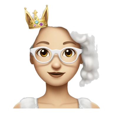 super fluffy white bunny with glasses and princesses tiara  sticker
