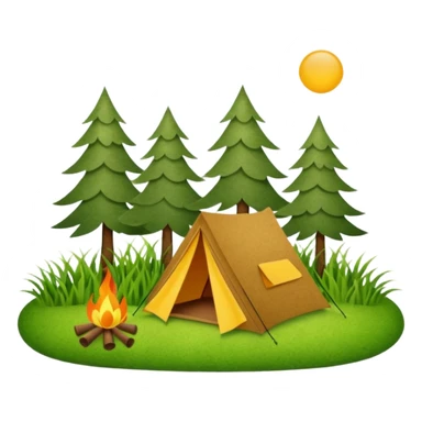 Camping sign of grass made of felt texture, scrapbooking style, transparent background sticker