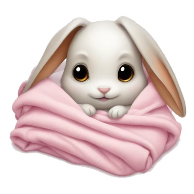 Rabbit snuggled up in a blanket with a cute baby pink bow sticker