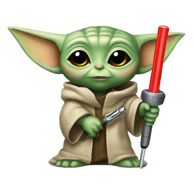 Baby Yoda is holding yellow screwdriver sticker