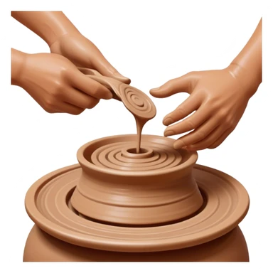 Cinematic Realistic image of a ceramic pottery wheel in action, with skilled hands shaping wet clay into a graceful form, featuring intricate details of swirling textures and gentle water splashes, illuminated by soft, artisanal lighting sticker