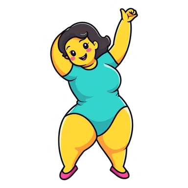 cartoon sticker of a confident, curvy woman with a playful pose, vibrant colors, cheerful expression sticker