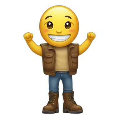 emoticon smiling easily with closed mouth, waving hands, wearing boots on short legs sticker
