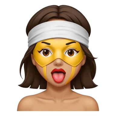 brunette blindfolded with tongue out sticker