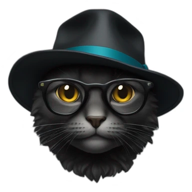 Un Chat noir avec costume lunettes et chapeau noir sticker