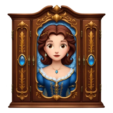 A middle-aged lady character from the fairy tale Beauty and the Beast — she was turned into a wardrobe by magic. She retains the wardrobe's original form, with an anthropomorphic face on the front of the closed cabinet. sticker