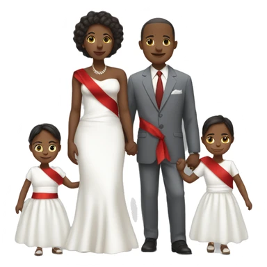 African american woman with white dress and red sash holding hands with 2 sons in suits and 2 daughters in white dresses sticker