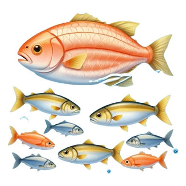 Golden omega-3 capsule beside several fatty fish (salmon, sardines), walnuts, and green leafy vegetables, all floating in blue waters near a glowing brain. Blue waves connect these omega-rich foods to the brain and heart, showing their health benefits. sticker