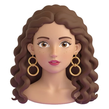 Attractive Greek woman with a wide face, freckles, long curly brown hair and gold hoop earrings sticker