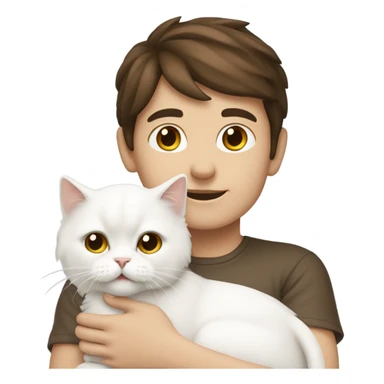Brunette boy with a white Persian cat sticker