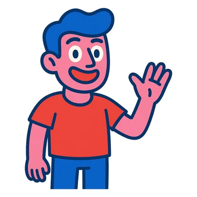 pink guy with blue hair, vibrant cartoon style sticker