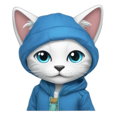 blue kawaï comics styled humanized cat wearing clothes sticker