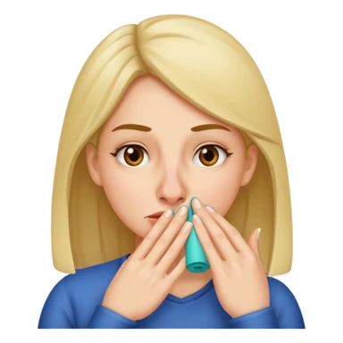 woman plugging a nose sticker