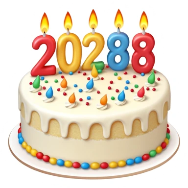 A festive New Year cake with lit candles shaped as the number 2026,
warm lighting, celebratory atmosphere,
soft background, high quality, clean composition sticker