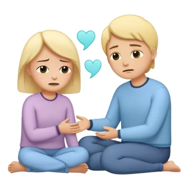 simplified human character crying gently while sitting with a psychologist, therapist showing empathy and support, emotional but safe mood, mental health therapy session, flat custom emoji sticker, soft pastel colors, rounded shapes, minimal details, thick outline, white background, no text sticker