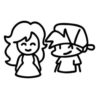 Friday Night Funkin' Girlfriend and Boyfriend with stylized faces, minimalistic icon style sticker
