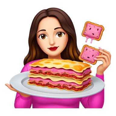 pop art neon Monalisa holding Melted pink gooey spam meat lasagna sticker