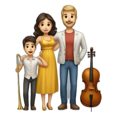Caucasian family of a man with trombone & a morena woman with cello and they have a baby girl 1yo sticker
