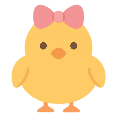 a chick with a pink bow, merged into a single icon, flat color icon style, simple shapes, soft edges sticker