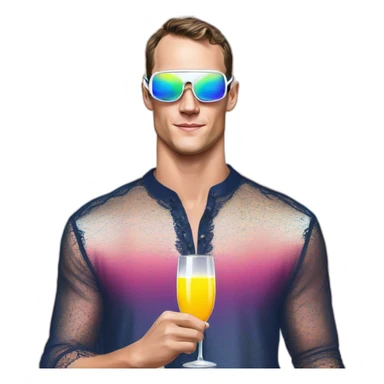 Fancy disco Jonathan Toews wearing rainbow lace shirt and wearing VR glasses and drinking a mimosa sticker