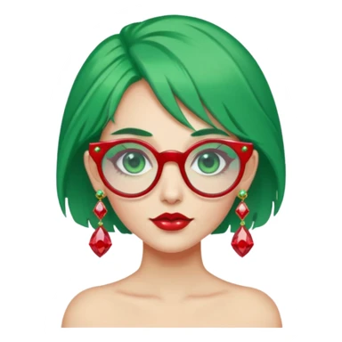 gem lover woman with gem accessories excessive amount gem glassess very big gem earrings green hair and red diamonds sticker